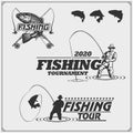 Set of retro fishing labels, badges, emblems and design elements.