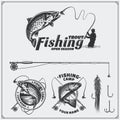 Set of retro fishing labels, badges, emblems and design elements. Vintage style design.