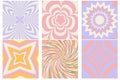 Groovy hippie 70s backgrounds. Waves, swirl, twirl pattern with heart, daisy, flower, butterfly. Royalty Free Stock Photo