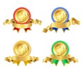 Set of retro golden awards with stars and ribbons on white. vector Royalty Free Stock Photo