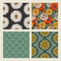 A set of retro groove flowers,mandala,ornamental baroque seamless pattern Royalty Free Stock Photo