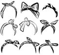 Set retro headband for woman. Collection of bandanas for hairstyles. Black and white windy hair dressing illustration.