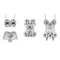 Set of retro lingerie pieces made of linear flowers