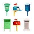 Set of retro mailboxes. Colorful vintage post box for correspondence vector illustration Royalty Free Stock Photo