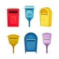 Set of retro mailboxes. Colorful vintage post box vector illustration Royalty Free Stock Photo