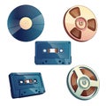 Set of retro media storage for music and sound Royalty Free Stock Photo