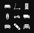 Set Retro minivan, Scooter, Double decker bus, Skateboard, Off road car, and All Terrain Vehicle or ATV motorcycle icon Royalty Free Stock Photo