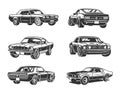 Set of retro muscle cars, vector illustration