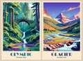 Set of Retro National Parks vector art posters Royalty Free Stock Photo