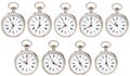 Set of retro pocket watches with different time