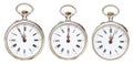 Set of retro pocket watches with midnight time