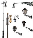 Set of retro street lamps with clipping paths Royalty Free Stock Photo