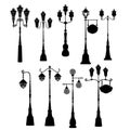 Set of retro street lanterns silhouettes