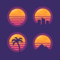 Set of retro 80 synthwave music flat icons. New retro wave