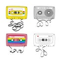 Set of Retro tape cassettes. Vintage mixtape. 1980s and 90s pop songs tapes and stereo music cassettes. Vector