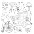 Set of retro things and accessories, white. Vector illustration, vintage design elements Royalty Free Stock Photo