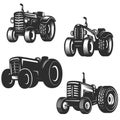 Set of retro tractor icons. Design elements