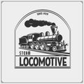 Set of retro trains emblems, labels, badges and design elements. Print design for t-shirts. Royalty Free Stock Photo