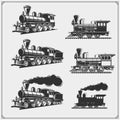 Set of retro trains emblems, labels, badges and design elements. Print design for t-shirts. Royalty Free Stock Photo