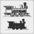 Set of retro trains emblems, labels, badges and design elements. Print design for t-shirts. Royalty Free Stock Photo