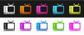 Set Retro tv icon isolated on black and white background. Television sign. Vector Illustration Royalty Free Stock Photo