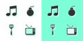 Set Retro tv, Music note, tone, Spatula and Bomb ready explode icon. Vector Royalty Free Stock Photo