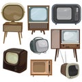 Set of retro tvs. Collection of cartoon old TVs. Vector illustration of television. Drawings for children.