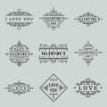 Set retro Valentine s Day celebration monochrome badge romantic decorative symbol of love vector