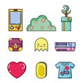 Set of retro videogames items Royalty Free Stock Photo