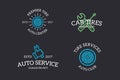 Set of retro vintage automobile, wrench, screwdriver, mechanic, wheel logo or insignia, emblems, labels and badges and