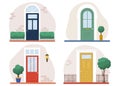 Set of retro vintage front doors. Vector illustration on white isolated background. Royalty Free Stock Photo