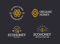 Set of retro vintage honey and bee, honeycomb, hive logo or insignia, emblems, labels and badges and other branding