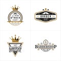 Set of Retro Vintage Style for Barber Shop Logo Design. With crown, mustache, and scissors icons Royalty Free Stock Photo