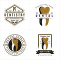 Set of Retro Vintage Style for Dentist Logo Design. With teeth icons in gold, black and white colors. Premium and Luxury Logo