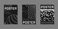 Set of retrofuturistic design posters. Cyberpunk 80s style posters with circle shapes, polar grids, and 8 bit pixel