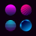 Set of retrowave synthwave vaporwave style suns. Eps 10 Royalty Free Stock Photo