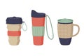 Set of Reusable cups, tumblers and thermo mug with cover