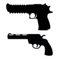 Set of revolver and desert eagle pistol icon, self defense weapon, concept simple black vector illustration, isolated on white.