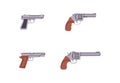 Set of revolvers, pistols. Military weapons silhouettes. Various modern weapons. Vector illustration.