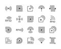 Set of RFID Chip Line Icons. Antenna, Circuit, Tag, Wire, Wireless and more.