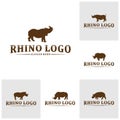 Set of Rhino logo design vector template. Vector rhino silhouette. Icon Symbol Royalty Free Stock Photo