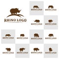 Set of Rhino logo design vector template. Vector rhino silhouette. Icon Symbol Royalty Free Stock Photo