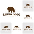 Set of Rhino logo design vector template. Vector rhino silhouette. Icon Symbol Royalty Free Stock Photo