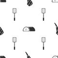 Set Rib eye steak, Meat and Spatula on seamless pattern Royalty Free Stock Photo