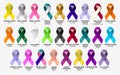 Set ribbon all cancers. Cancer awareness ribbons. Vector Royalty Free Stock Photo
