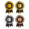 Set of ribbon badge vector templates with gold, brass, silver and bronze gradients Royalty Free Stock Photo