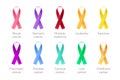 Set of ribbons cancers, cancer awareness ribbons Royalty Free Stock Photo