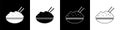 Set Rice in a bowl with chopstick icon isolated on black and white background. Traditional Asian food. Vector Royalty Free Stock Photo