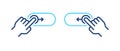 Set of right, left phone swipe gestures. On, off toggle slider blue line icons. Lock and unlock control symbols