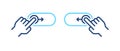 Set of right, left phone swipe gestures. On, off toggle slider blue line icons. Lock and unlock control symbols